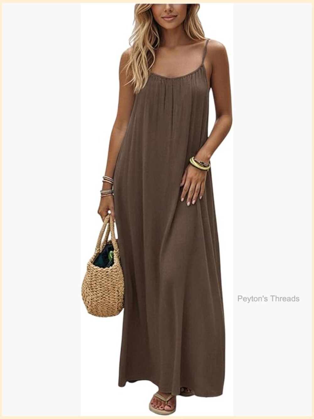 Open Back Spaghetti Strap Maxi Dress Loose Flowy Beach Sundress - Picture 1 of 6